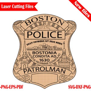 Boston Patrolman Police Badge, Logo, Seal, Custom, Ai, Vector, SVG, DXF, PNG, fiber laser engraving, laser cutting,