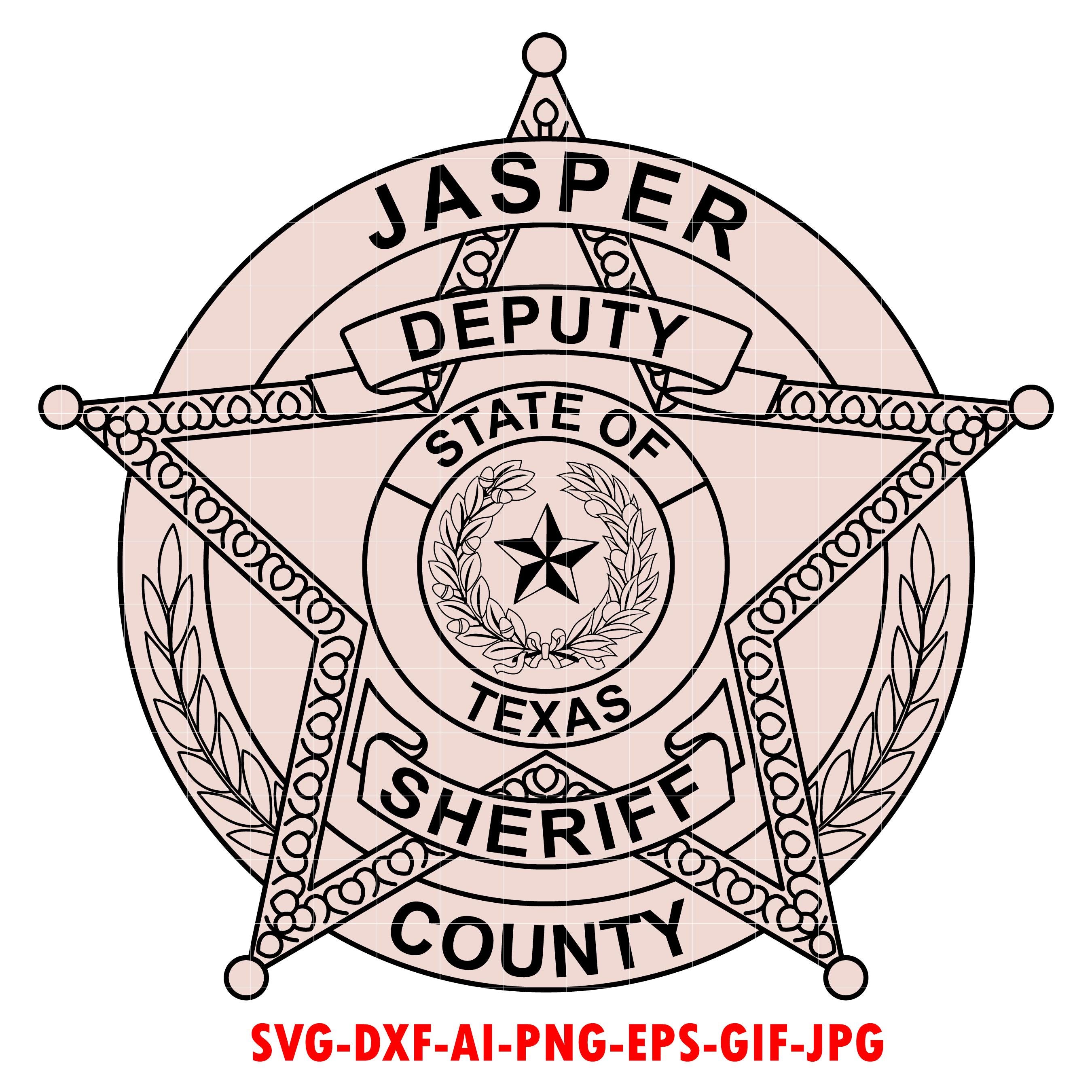 Jasper County, Sheriff Badge, Texas state, Badge, Seal, Laser Cutting, Vector Art, Cut Files, Digital Printing, Ai, Svg, Dxf, Png,