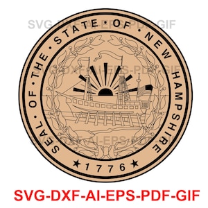 Great Seal, State of New Hampshire, Badge, Seal, logo, Laser Cutting, Vector Art, Cut Files, Ai, Svg, Dxf, Png, Gif, Custom, Silhouette