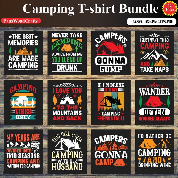 10 Editable Camping T-Shirt Designs Bundle | Eps - Svg - Png - Dxf| Multiple File Format | Editable Design | Print on Demand