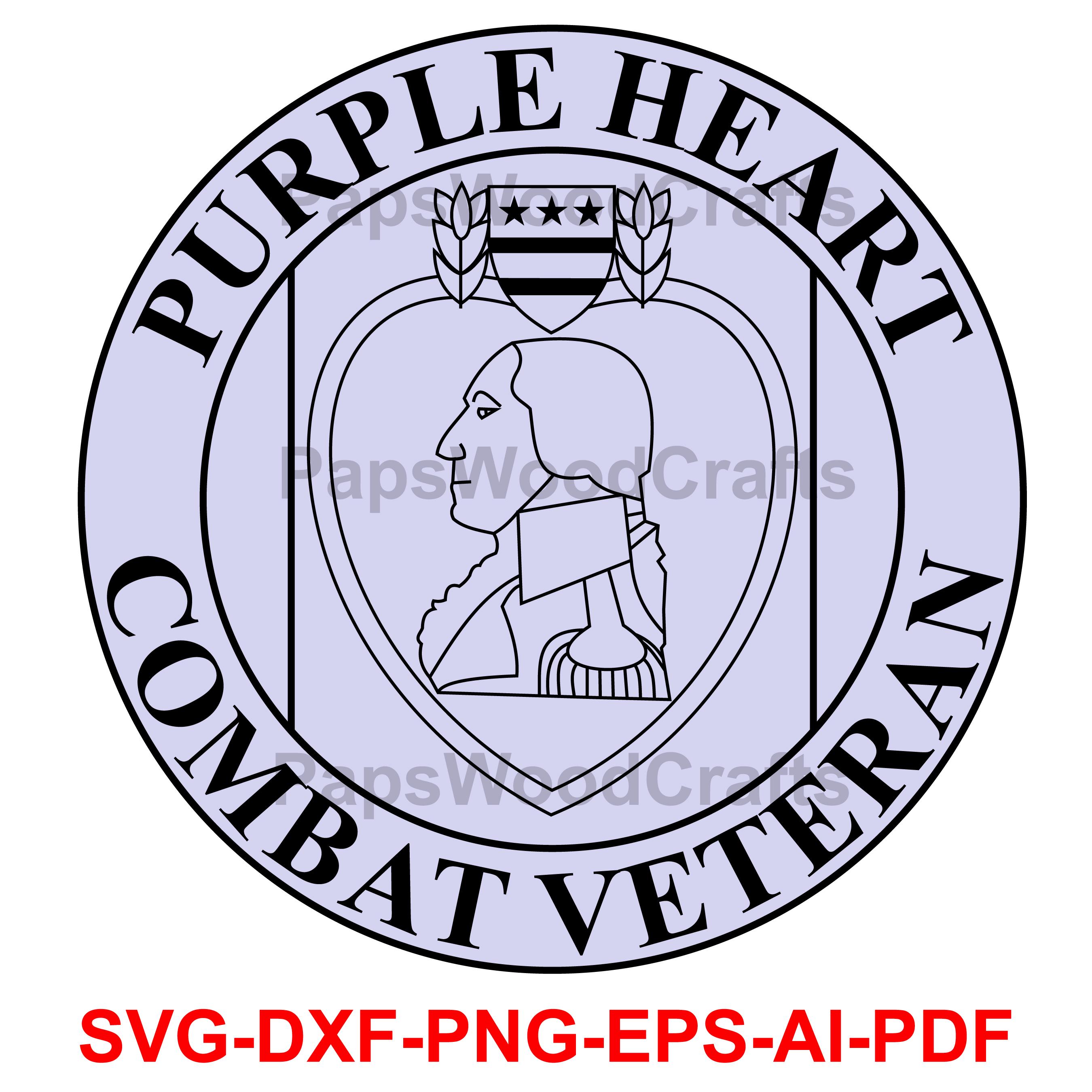 Purple Heart, Combat Veteran, Badge, Laser Cutting, Vector Art, Cut Files, Digital Printing, Ai, Svg, Dxf, Png, Gif, Custom, Black,