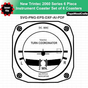 Puede incluir: Dise&ntilde;o de posavasos en blanco y negro con tem&aacute;tica de instrumentos. El posavasos presenta un indicador de viraje con el texto "TRINTEC TURN COOROINATOR". El dise&ntilde;o incluye el texto "New Trintec 2060 Series 6 Piece Instrument Coaster Set of 6 Coasters".