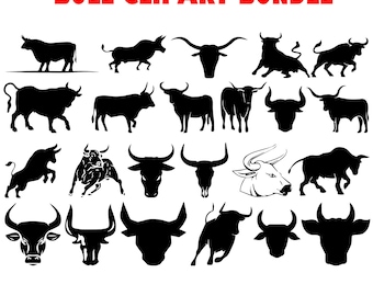 Bundle de cliparts taureau, taureaux coupés, Cricut taureau, Silhouette de taureau, découpe laser, art vectoriel, fichiers coupés, numérique, Ai, Svg, Dxf, Png,