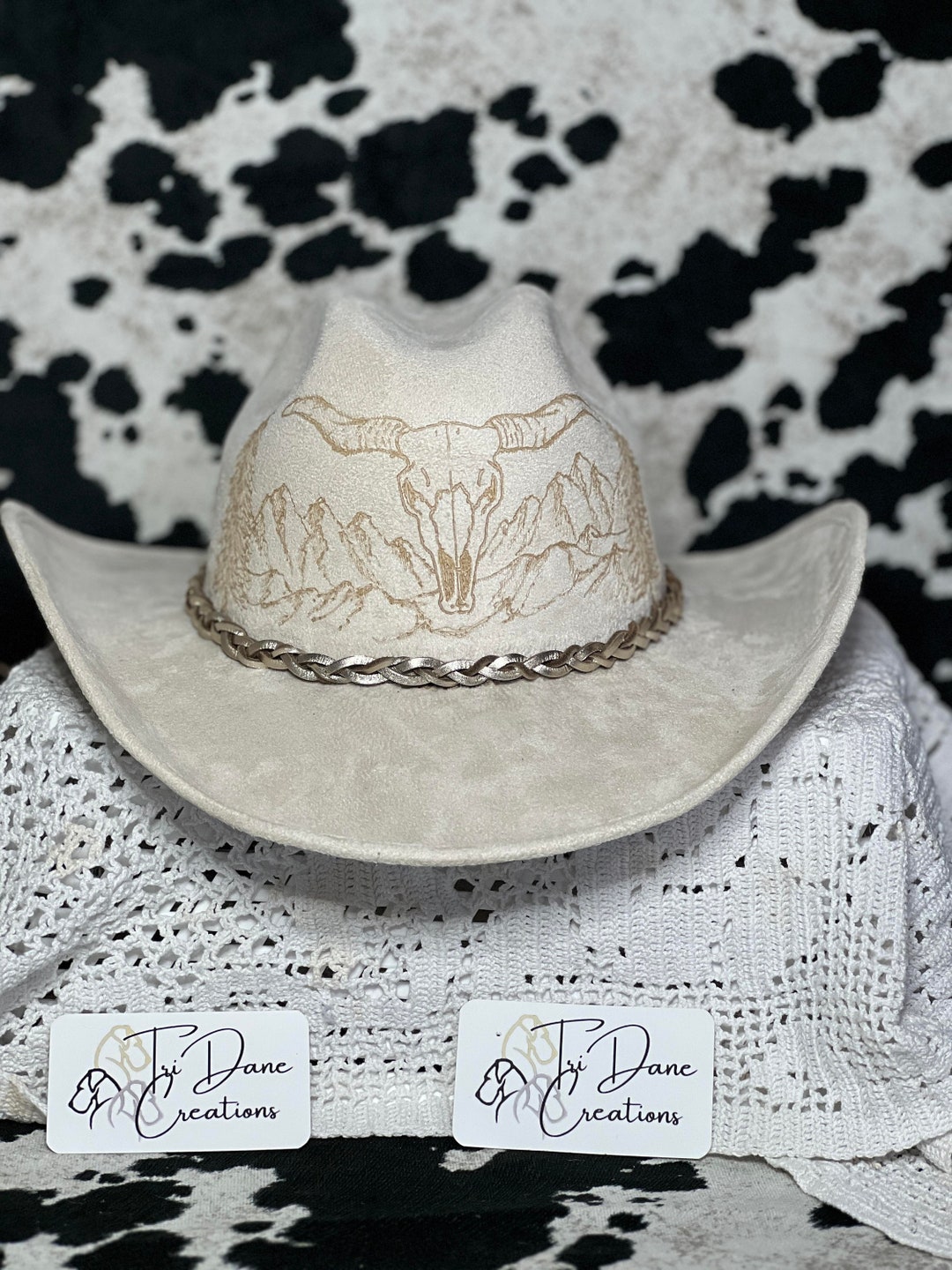 Custom Cowboy Hat Bull Skull and Mountainscapes Size LARGE - Etsy