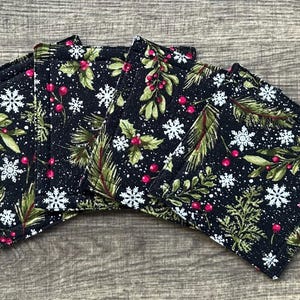 Christmas Fabric Coasters | Holiday Print Cotton Coasters, Set of 4
