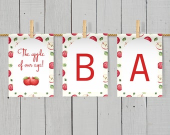 Apfel Babyparty Girlanden Vorlage, Apfel unseres Auges Babyparty Dekor, bearbeitbares Willkommens Banner, Herbst Babyparty SOFORTIGER DOWNLOAD BS18