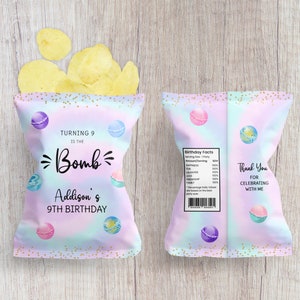Bath Bomb Party Favor Chip Bag Wrapper Template, Girls Birthday Decor, Editable Snack Bag Label, Custom Spa Bday Treat Printable, BD32
