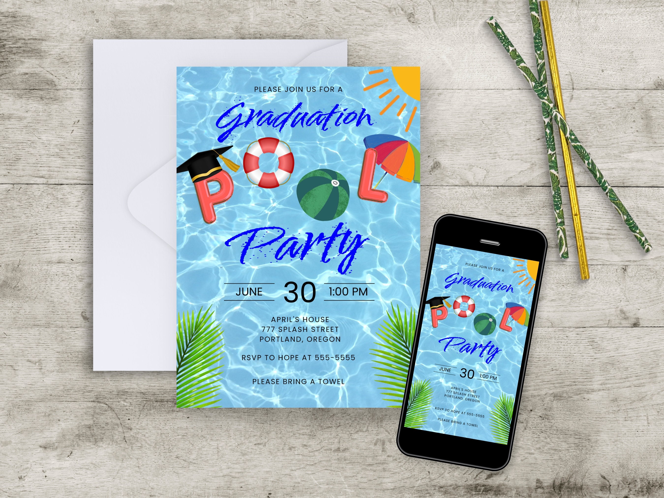 Blue Grad Invite - Etsy, image size:2700x2025