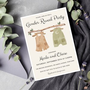 Gender Reveal Party Einladung, bearbeitbare Babyparty digitale Einladung, Babykleidung Gender Reveal Printable, Boho Shower Invite Vorlage BS12