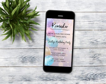 Party Reminder Template, Editable Birthday Courtesy Text for Party Guests, Digital Party Details Reminder, Balloons, Instant Download, BD42