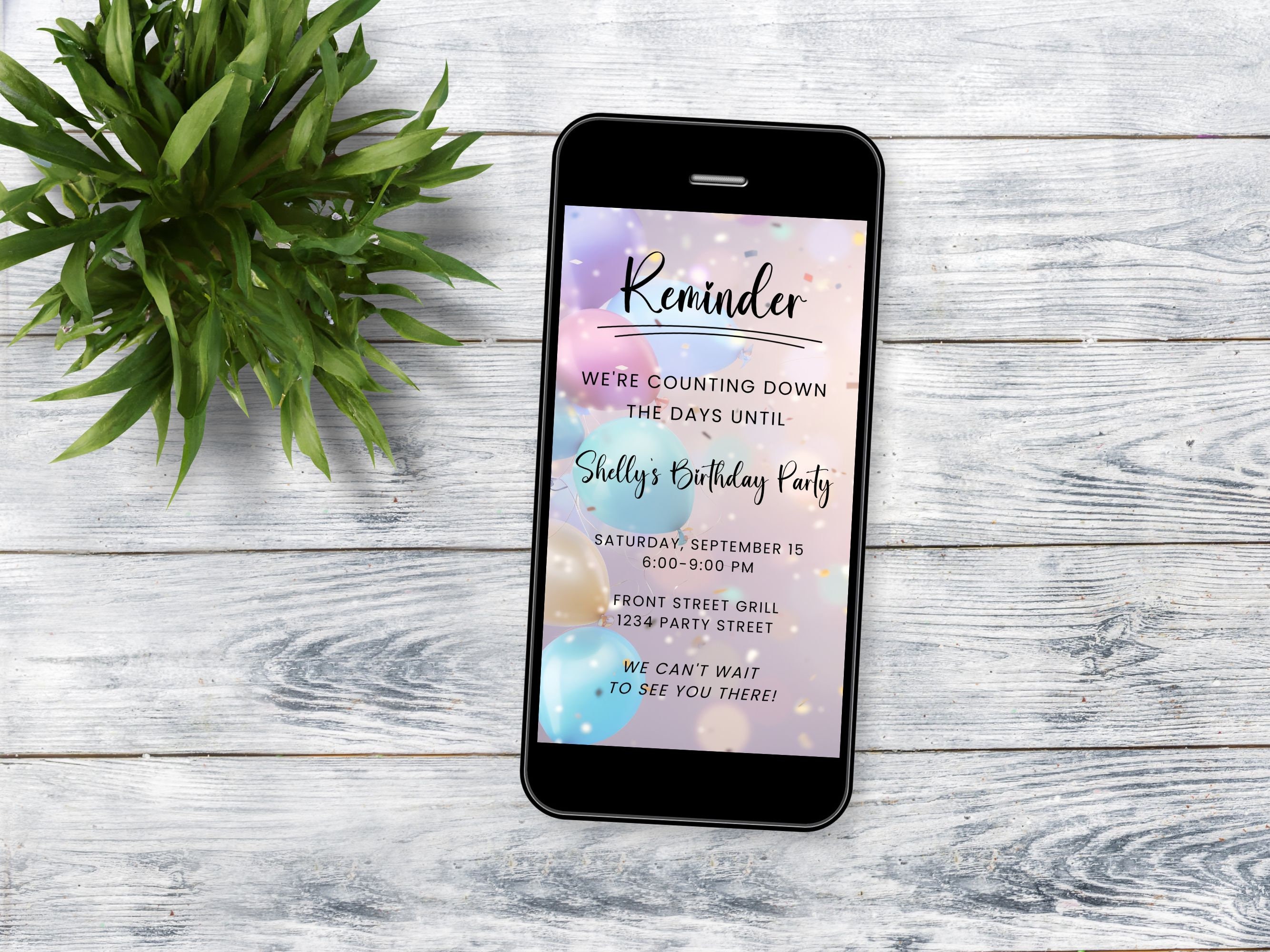 Party Reminder Template, Editable Birthday Courtesy Text for Party Party Reminder Template, Editable Birthday Courtesy Text for Party