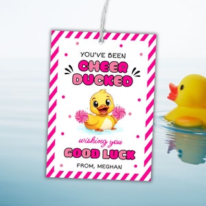 Étiquette modifiable de canard de joie, vous avez été ducked tag, étiquette imprimable de régal de bonne chance de pom-pom girl, jeu de canard en caoutchouc, téléchargement immédiat, SO1