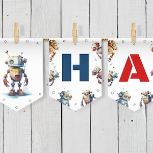 Robot Birthday Banner, Robot Birthday Party Decorations, INSTANT DOWNLOAD, Editable Happy Birthday Banner, Boy Party, Robot Printable, BD18