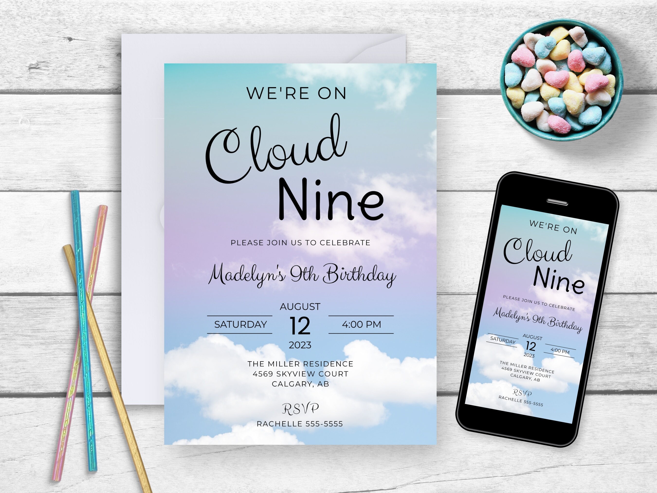 Editable Cloud Nine Birthday Invitation, INSTANT DOWNLOAD, on Cloud 9 ...