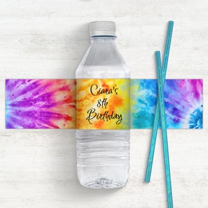 May include: Water bottle label with a tie-dye pattern and the text "Ciara's 8th Birthday".