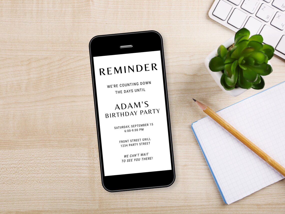Courtesy Note Card Minimal Party Reminder Template, Editable Birthday Courtesy Text for ...