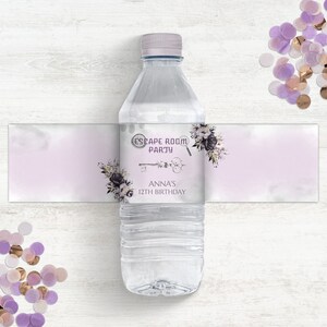 Girls Escape Room Water Bottle Label, Editable Escape Room Party Favors, Printable Birthday Decor, Teen Mystery Party Drink Wrapper, BD29