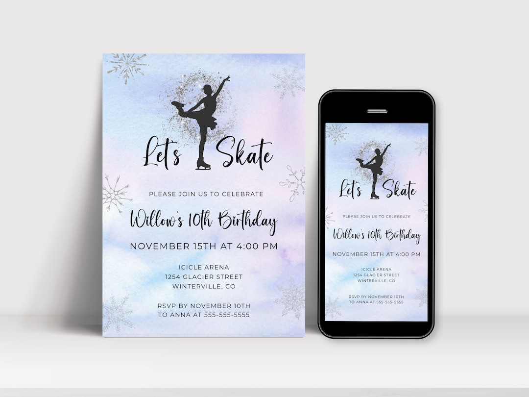 Ice Skating Birthday Invitation Template Editable Winter Etsy