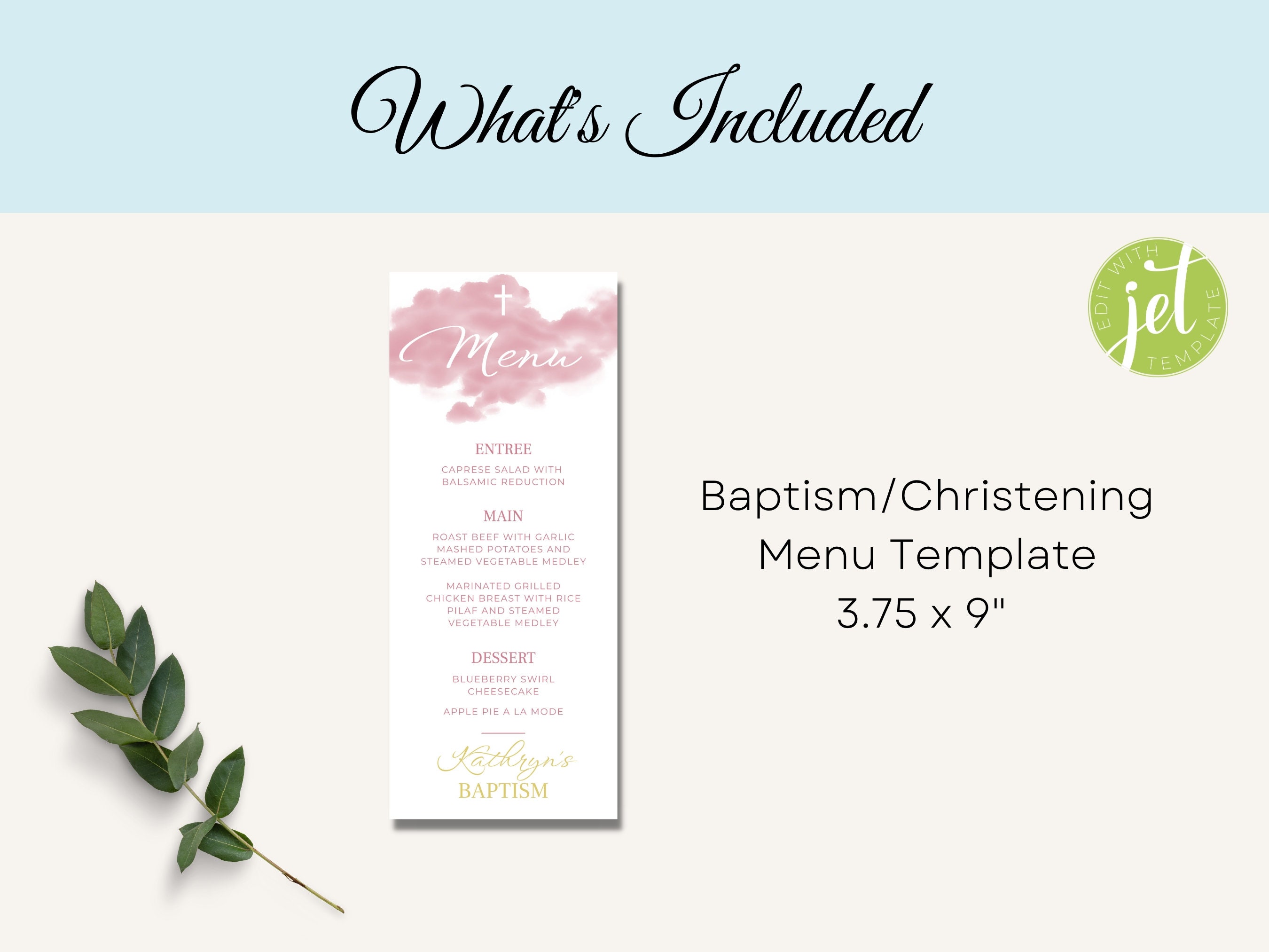 Baptism Menu Template, Christening Menu, Communion Menu, Minimalist