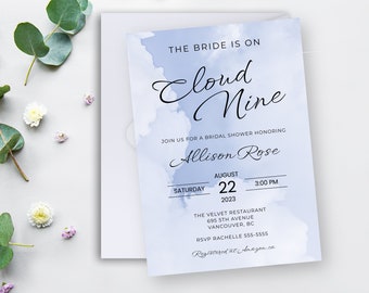 On Cloud Nine Bridal Shower Invitation, INSTANT DOWNLOAD, Editable Cloud 9 Wedding Shower Invite with Digital Evite, Printable, BL01