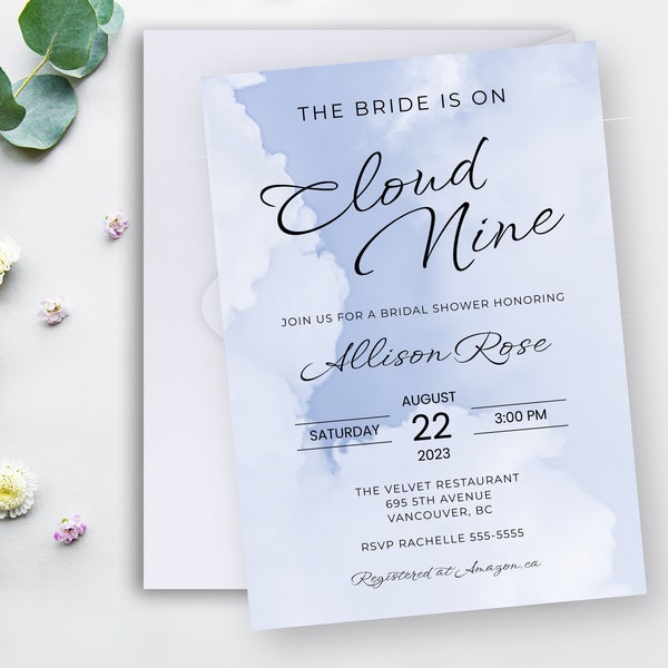 On Cloud Nine Bridal Shower Invitation, INSTANT DOWNLOAD, Editable Cloud 9 Wedding Shower Invite with Digital Evite, Printable, BL01