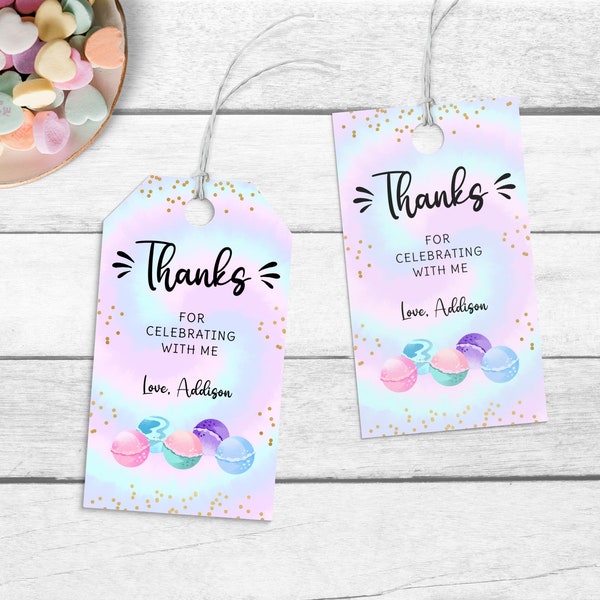 Bath Bomb Favor Tags, Editable Birthday Party Thank You Tag, Soap Making Gift Tag, Printable Labels, Kids Bday Decor, INSTANT DOWNLOAD BD32