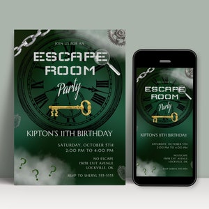 Escape Room Invite Boy, Editable Escape Room Birthday Invitation, Mystery Break Out Party, Detective Party Printable, INSTANT DOWNLOAD, BD30