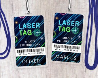 Laser Tag VIP Party Pass, Editable All Access Birthday Badge Lanyard, Neon Glow Kid Teen Favor, Printable Template, Instant Download, BD25