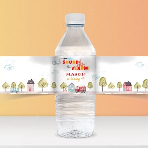 Fire Truck Water Bottle Label, Editable Firetruck Party Favor, Fireman Birthday Decor Printable, Kids Firefighter Birthday Favor BD01