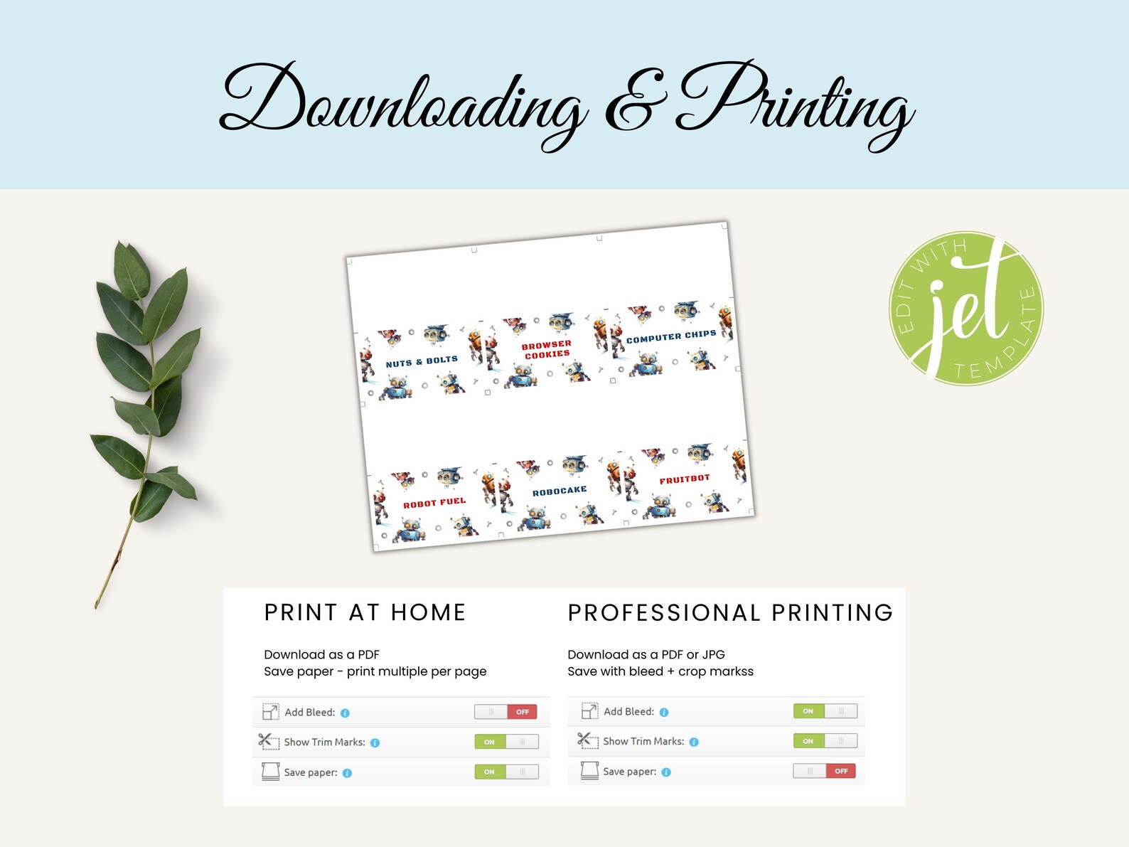 Robot Buffet Card Template, INSTANT DOWNLOAD, Printable Robot Food ...