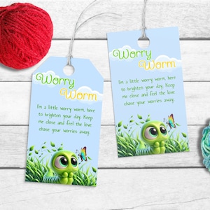 Worry Worm Tag afdrukbaar, cadeaulabel voor gehaakt gebreide weefgetouw Worry Worm, Stress Relief Worm Toy Label, Angst Card gedicht, Instant Download, S14