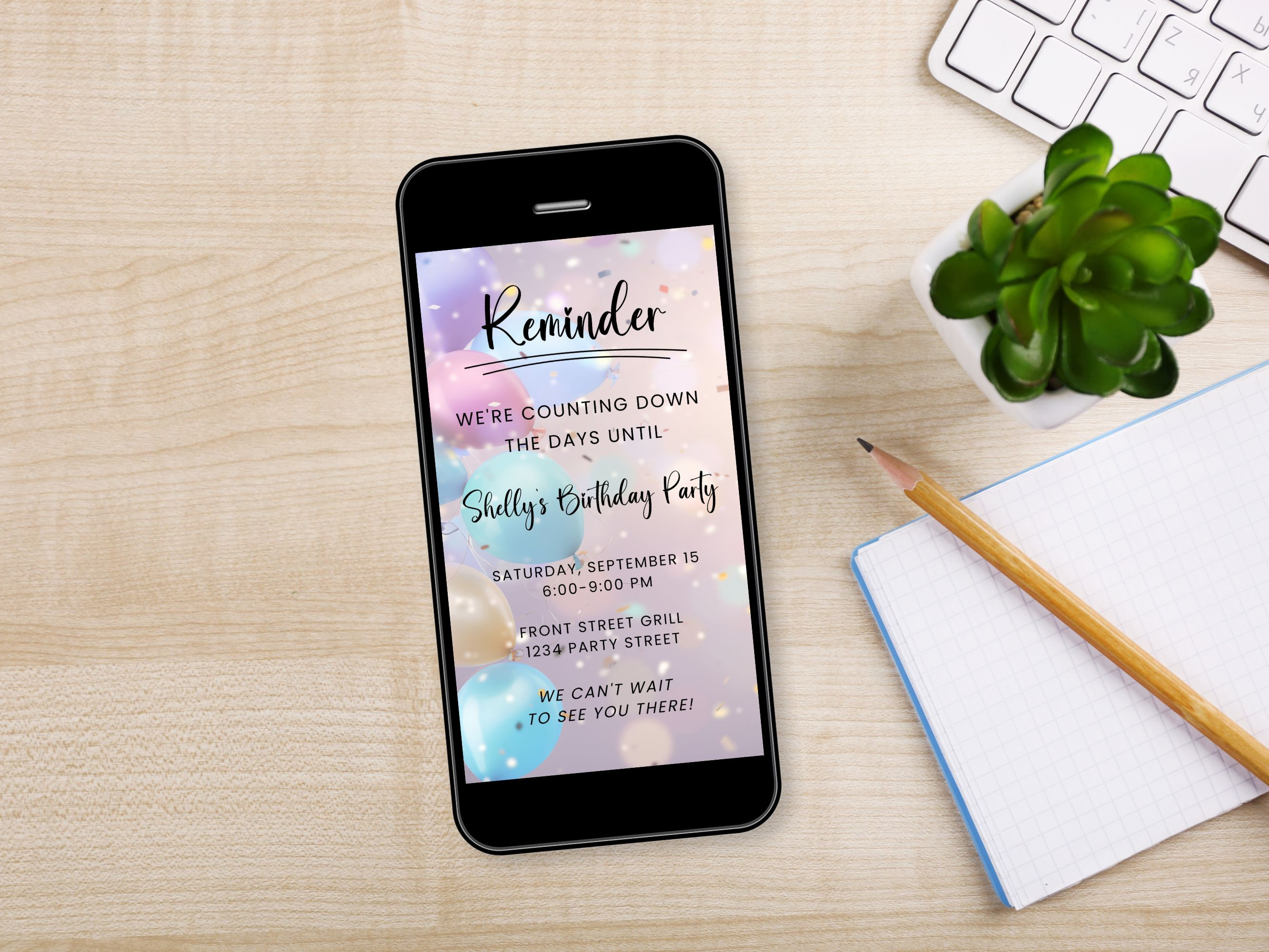 Party Reminder Template, Editable Birthday Courtesy Text for Party Party Reminder Template, Editable Birthday Courtesy Text for Party