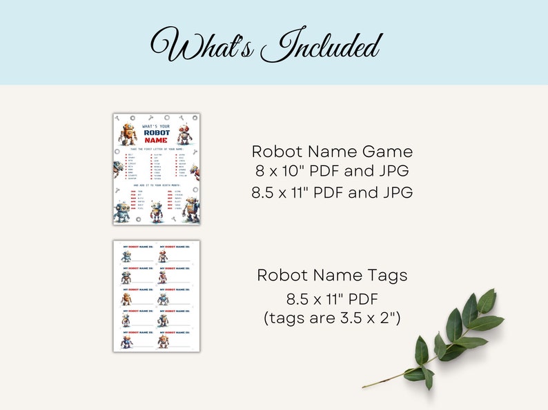 What's Your Robot Name Party Game & Name Tags, Boys Birthday Activity