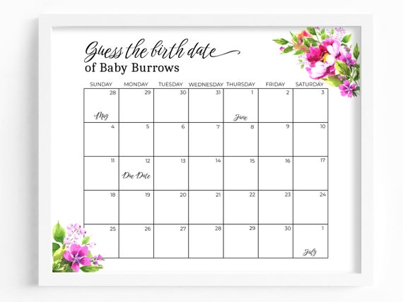 Baby Due Date Calendar Game Template, Editable, INSTANT DOWNLOAD, Guess  Baby's Birth Date, Guess Baby's Arrival, Floral Baby Shower, BS03 - Etsy