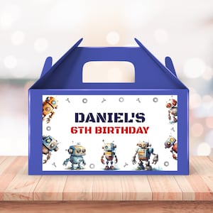 Robot Gable Box Label, Editable Favor Box Label, Birthday Party Label, Robot Party Favors, Printable Robot Birthday Gift Box Label, BD18