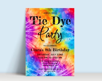 Tie Dye Birthday Invitation, Art Paint Party Editable Template, Painting Party Invite, Tween, Teen, Rainbow Tie Dye, INSTANT DOWNLOAD, BD23