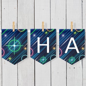 Laser Tag Banner Template Editable Neon Glow Party Decor Printable Happy Birthday Bunting Kids Laser Tag Bday Sign Instant Download BD25