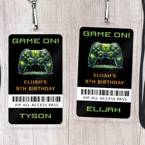 Gamer VIP Party Pass, bearbeitbarer Video-Gaming-Ausweis für Kinder und Teenager, All-Access-Geburtstagsabzeichen-Lanyard-Vorlage, individuell, sofortiger Download, BD44