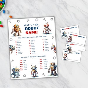 What's Your Robot Name Party Game & Name Tags, Boys Birthday Activity, Fun Name Generator, Printable Birthday Game, INSTANT DOWNLOAD, BD18