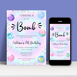 Bath Bomb Birthday Invitation Template, Editable Girls Bday Invite with Digital Evite, Soap Making Party Printable, INSTANT DOWNLOAD, BD32