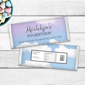 Cloud 9 festgåvor, chokladkakeomslag, godisetikett, Cloud Nine-dekor, födelsedagspresentetikett, tackpresent, DIREKT NEDLADDNING, BD19