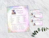 What's Your Dragon Name Printable Party Game, Girls Birthday Activity, Fun Name Generator, Kids Magical Bday Sign, INSTANT DOWNLOAD, BD28