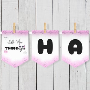 Little Miss Threenager Birthday Banner, Editable Happy Birthday Sign, Printable Girl 3rd Birthday Decor, Party Bunting Digital Download BD35