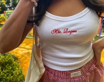 Embroidered Mrs. Spaghetti Strap Tank Top, Bridal Shower Gift, Engagement Gift, Bride T-Shirt, Spaghetti Strap Baby Tee
