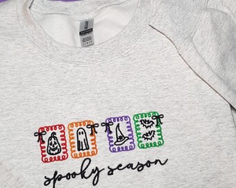 Embroidered Ghost Sweatshirt: Spooky Season Crewneck, Fall Pullover
