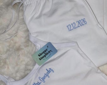 Personalized Bridal Sweatsuit Embroidered, Bride Tank and Sweatpants Set, Custom Monogram Loungewear, Bridal Shower Gift, Cozy Bride Apparel