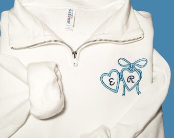 Custom Embroidered Locket Quarter Zip, Personalized Initials Quarter Zip Sweatshirt, Monogram Pullover, Couples Gift