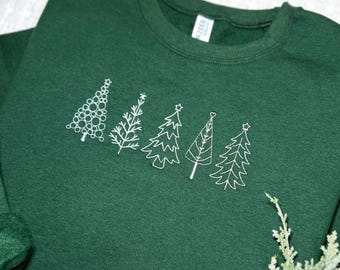 Embroidered Christmas Tree Sweatshirt: Holiday Crewneck