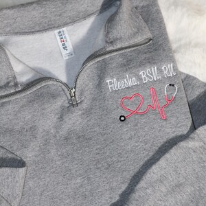 Personalized Nurse Quarter-Zip, Embroidered RN Zip-Up Jacket, Nursing Graduation Gift, Custom Name Nurse Pullover Sweatshirt