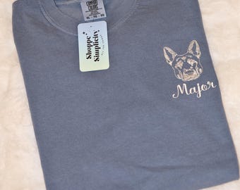 Custom Dog Shirt, Embroidered Dog Tee, Personalized Dog Silhouette T-Shirt Comfort Colors, Custom Pet Shirt, Dog Mom Gift, Dog Dad Gift